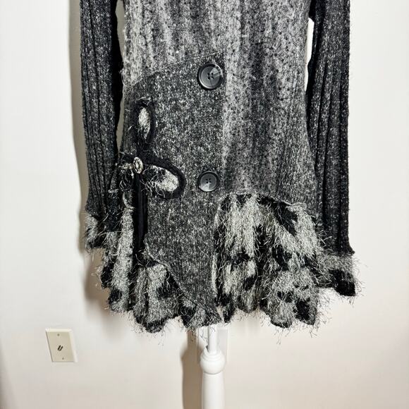 Milano Y2K Fairy Grunge Boho Cardigan Women L Black Gray Sparkle Lagenlook Bratz - Picture 13 of 13